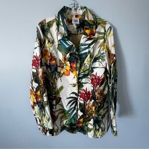 Luii Tropical Floral Vegan Leather Blazer Jacket Women’s Size Large